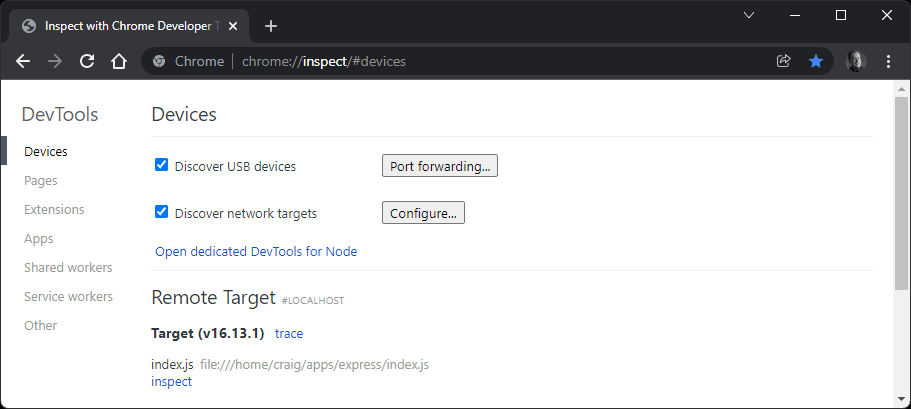 Chrome inspect tool