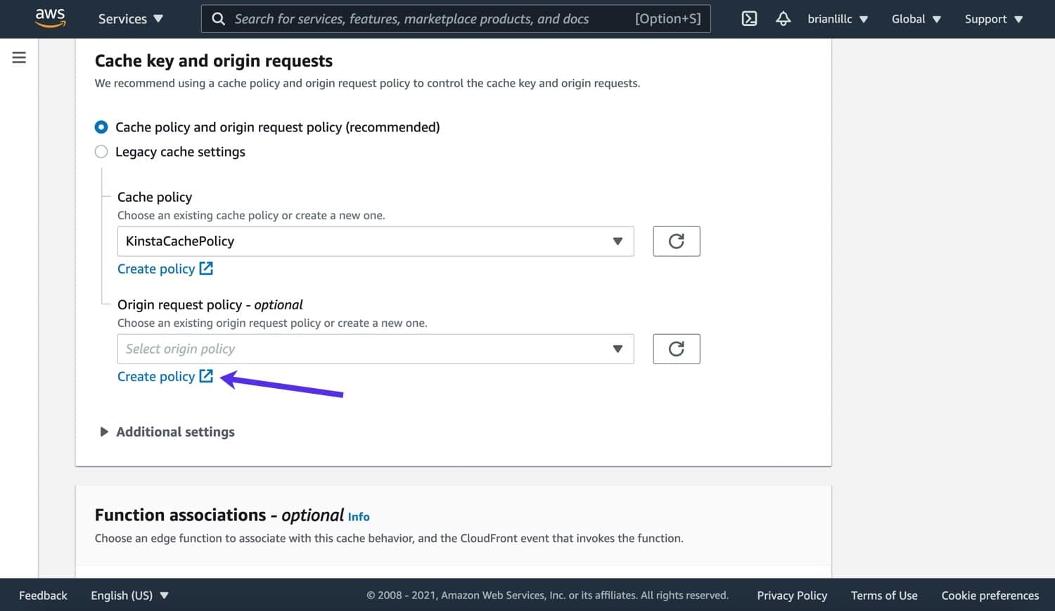 Maak een Origin request policy in CloudFront.