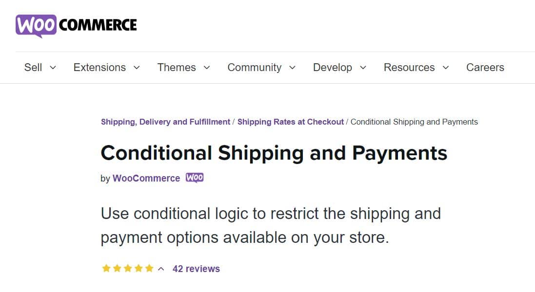 Homepage del plugin Conditional Shipping and Payments