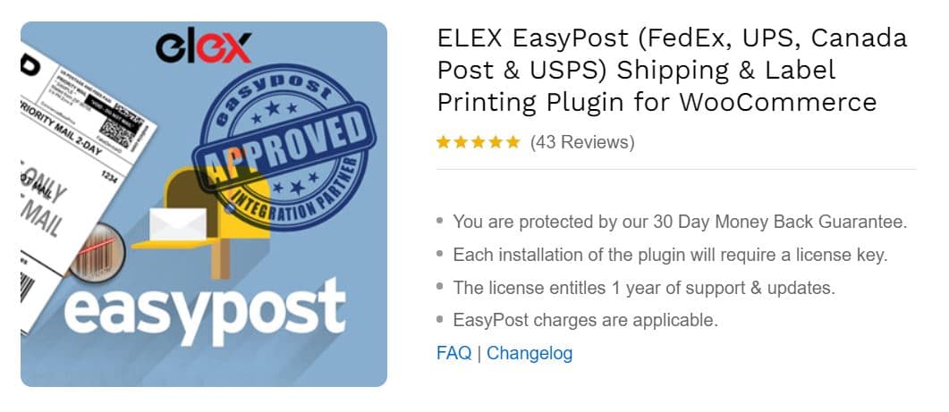 Homepage del plugin ELEX EasyPost Shipping & Label Printing Plugin for WooCommerce