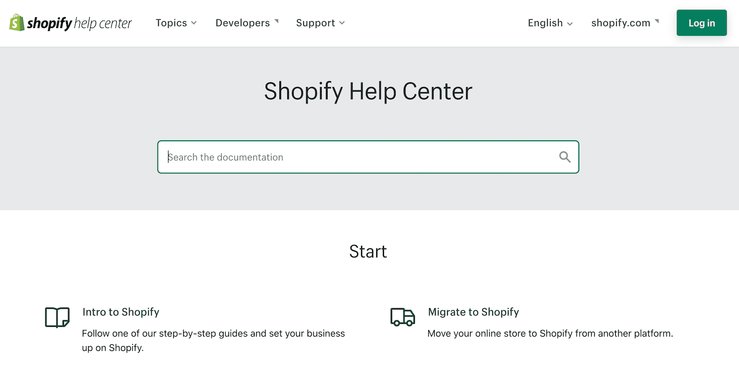 Shopifyのヘルプセンター