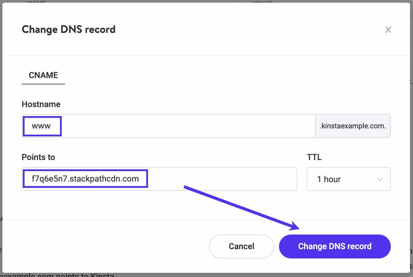 Edit your www CNAME record to point to StackPath.