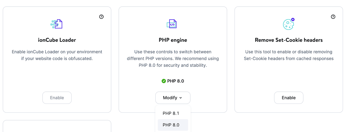 Kinsta supporta PHP 8.0 e 8.1.