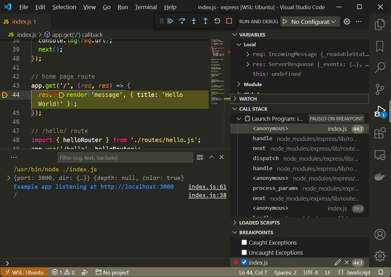 VS Code breakpoint