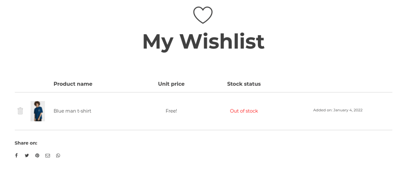 Un exemple de liste de souhaits dans WooCommerce