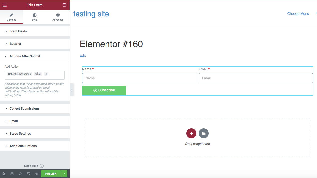 Open de optie “Actions After Submit”.