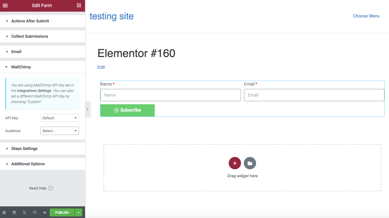 Definir API e opções de audiência, se necessário.