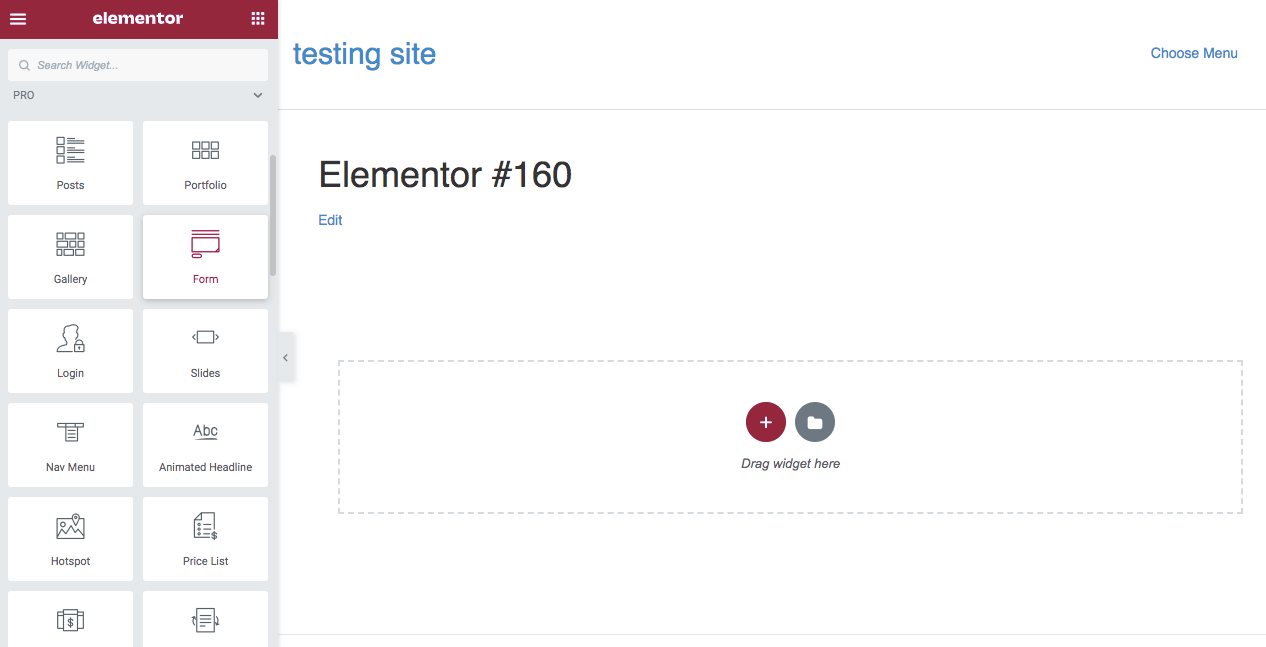 Ziehe das Widget "Formular" auf die Seite.