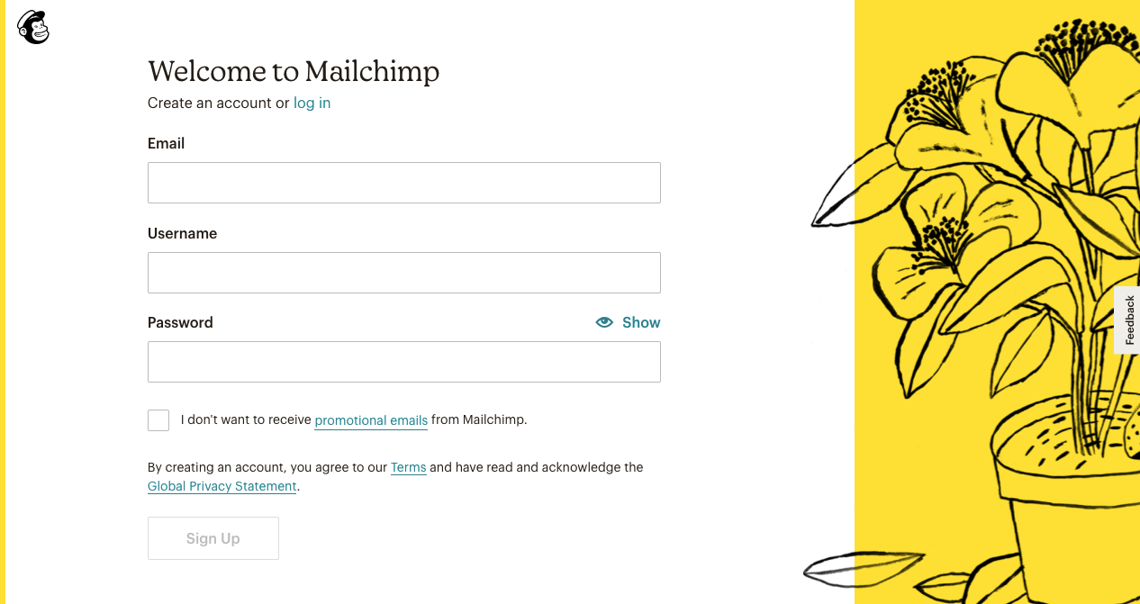 Mailchimp sign up page