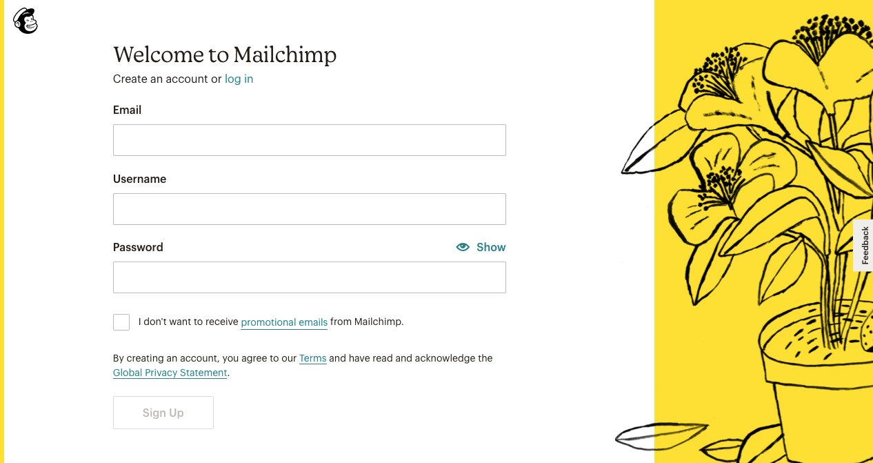 Meld je aan voor een Mailchimp account.