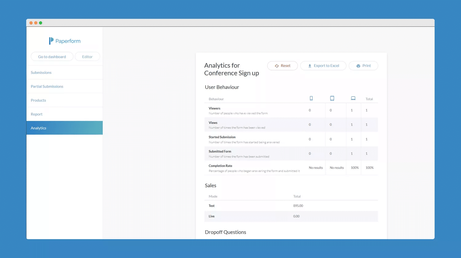 Interfaccia di un modulo di iscrizione in Paperform