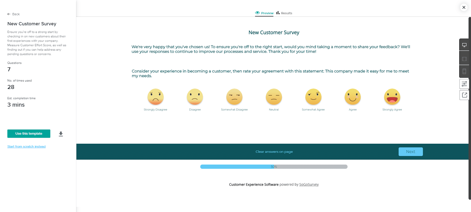 Interfaccia dei sondaggi cliente in SoGoSurvey