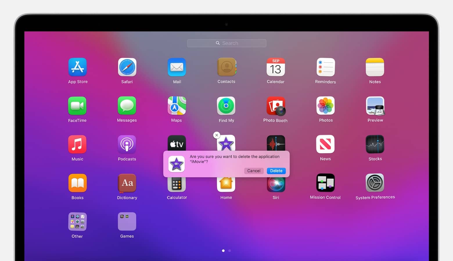Uno schermo con tutte le icone di app aparte con il Launchpad