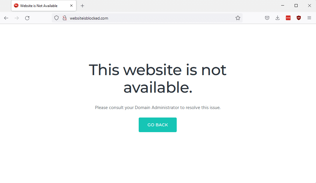 Voorbeeld van een geblokkeerde website