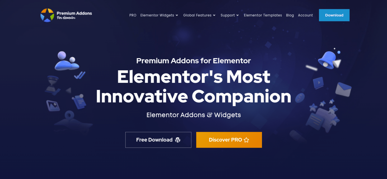 Premium Addons für Elementor Homepage