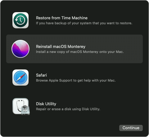 Schermata di Utility per reinstallare macOS