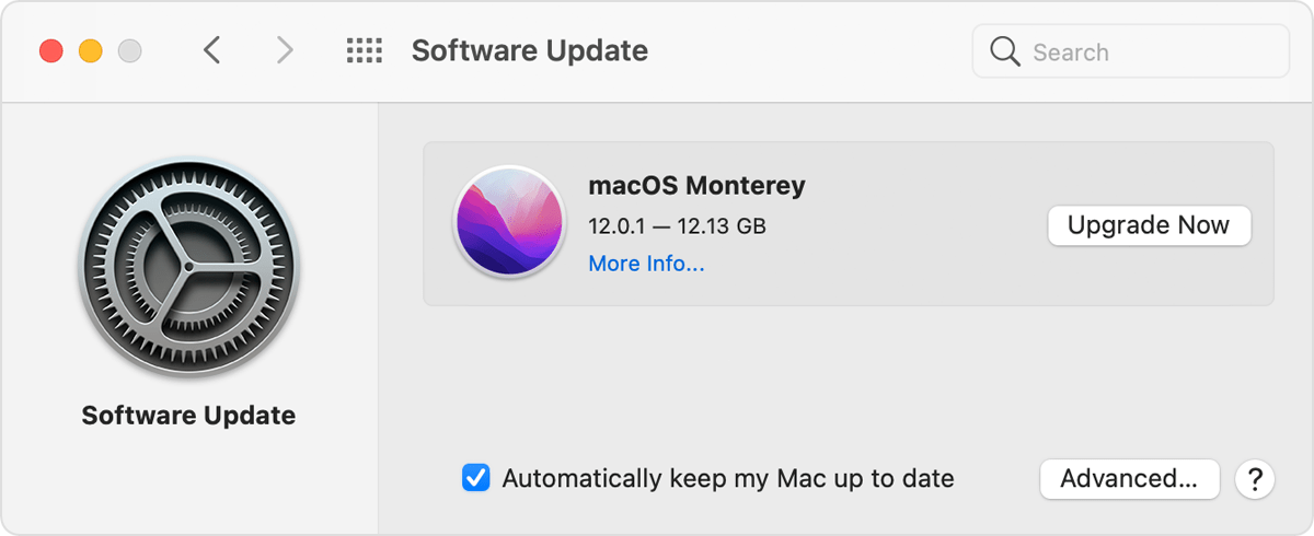 Schermata Software Update in macOS