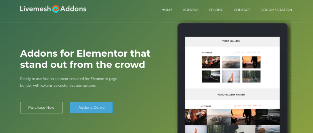 Homepage di Livemesh Addons for Elementor