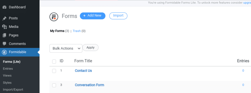 Adding a new form using Formidable Forms