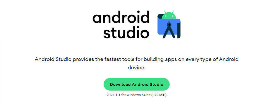 La page d'accueil d'Android Studio.