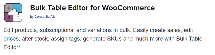 Estensione Bulk Table Editor for WooCommerce