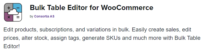 Bulk Table Editor for WooCommerce