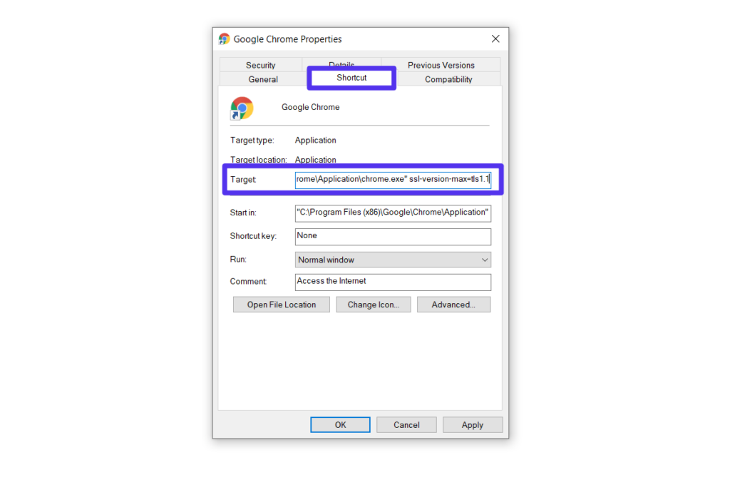 Comment forcer Chrome à utiliser une version TLS différente.