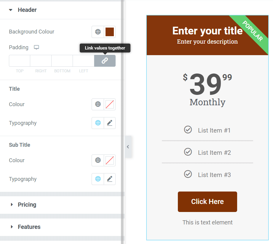 Customize the table using the styling options in Elementor