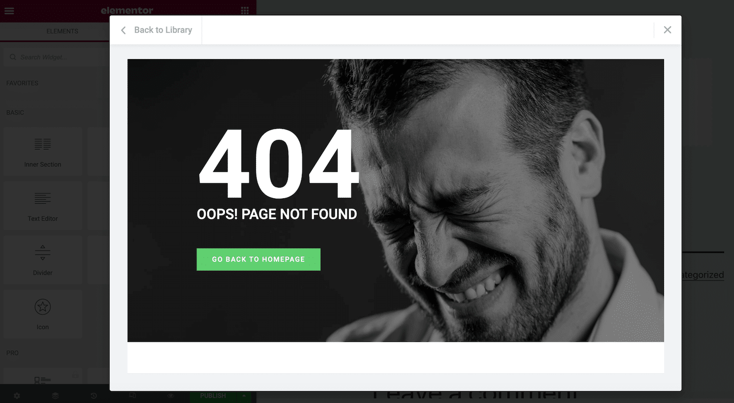 Ingrandimento con hover di un template per una pagina 404