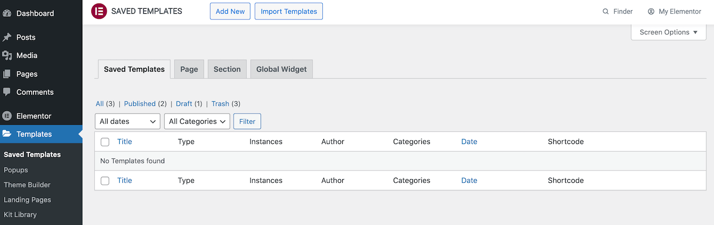 Zoek en klik op de “Import Templates” knop 