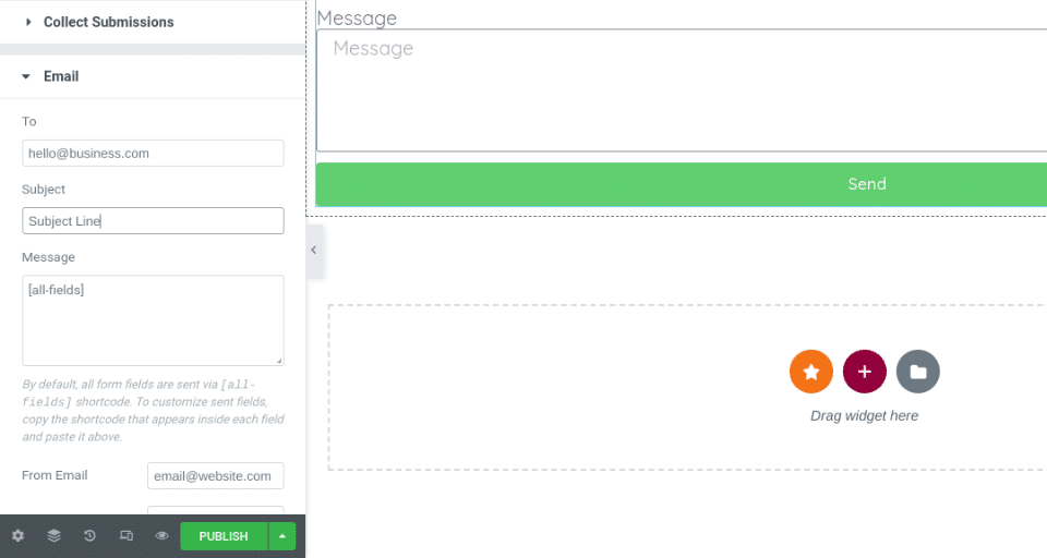 Configure suas submissões de formulário