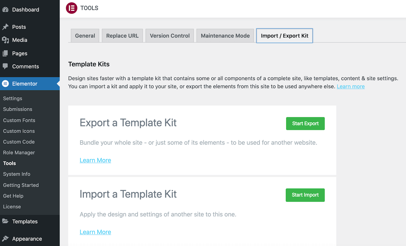 Cliquez sur le kit d'importation/exportation