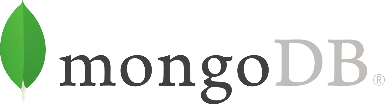 Het MongoDB logo, met de tekst naast een rechtopstaand, groen blad.