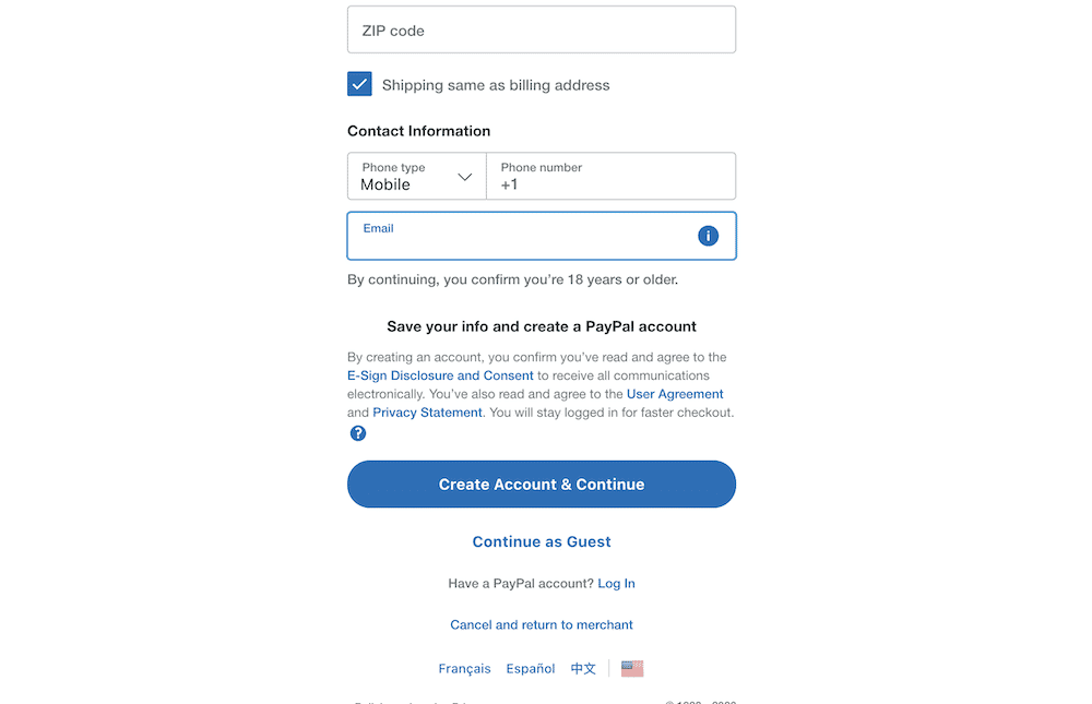 PayPalの決済ページ