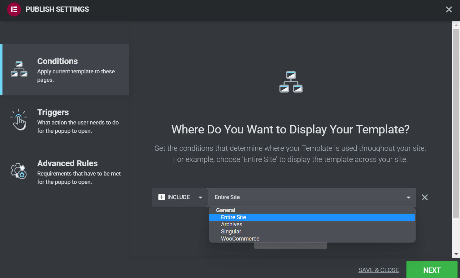 Choose where you want to display the popup on your site