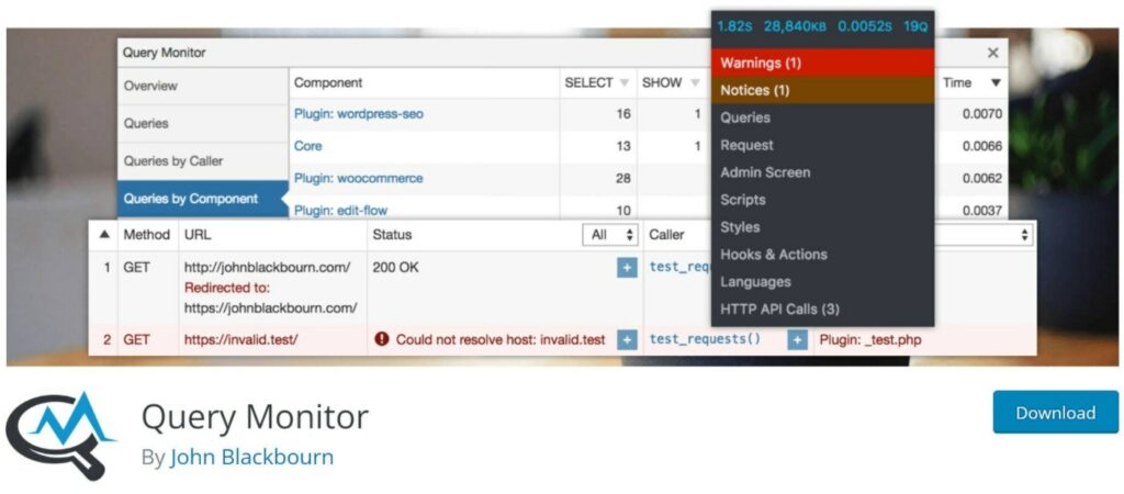 L'extension Query Monitor.