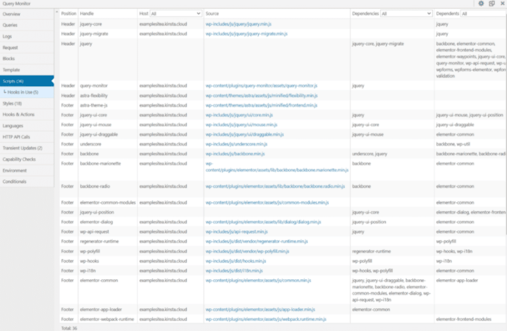 El área de Scripts muestra todos los scripts en cola.