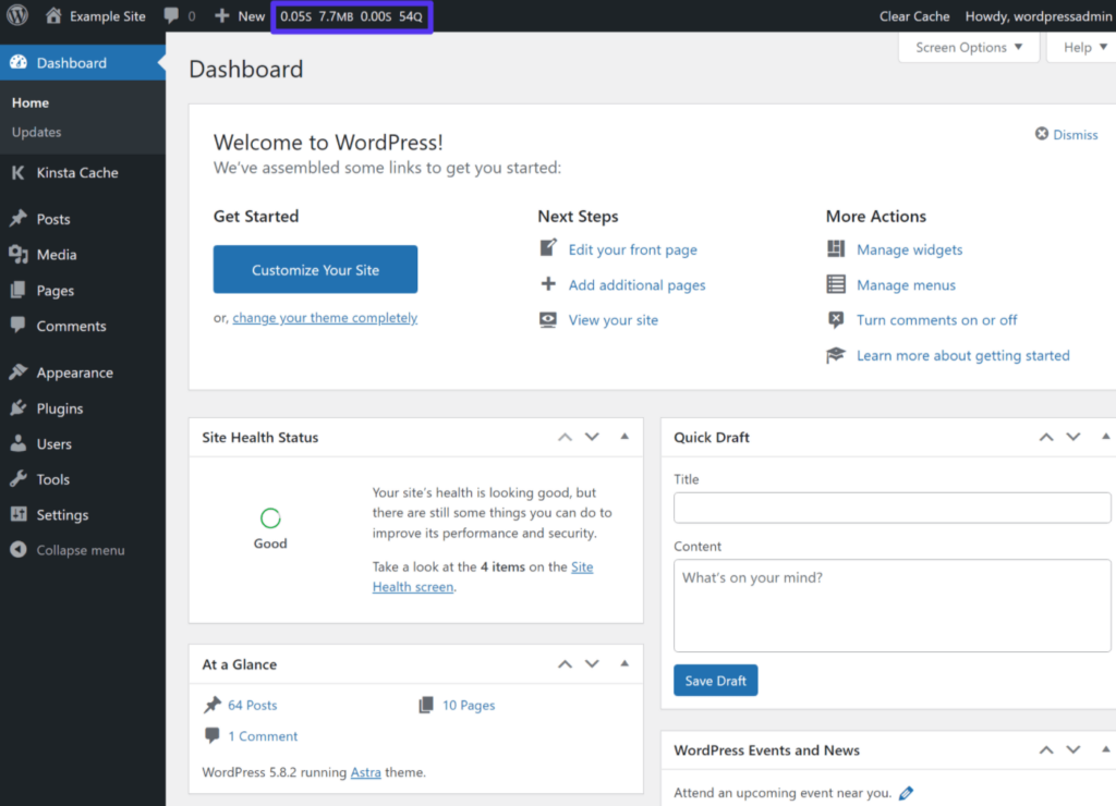 Die Zusammenfassung von Query Monitor in der WordPress-Adminleiste