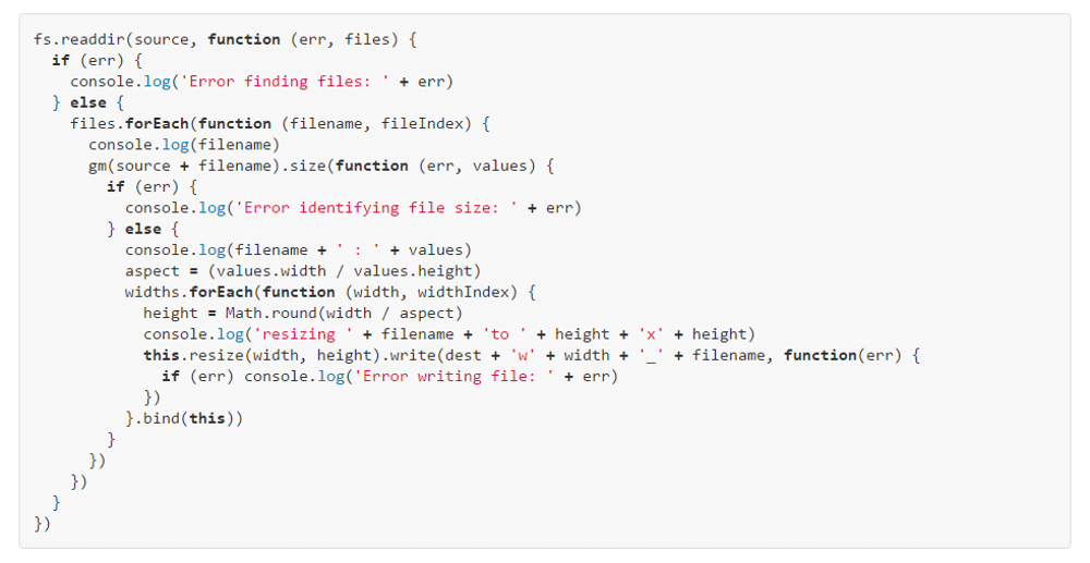 Ein Screenshot eines Beispiels für einen Node.js-Callback im Quellcode