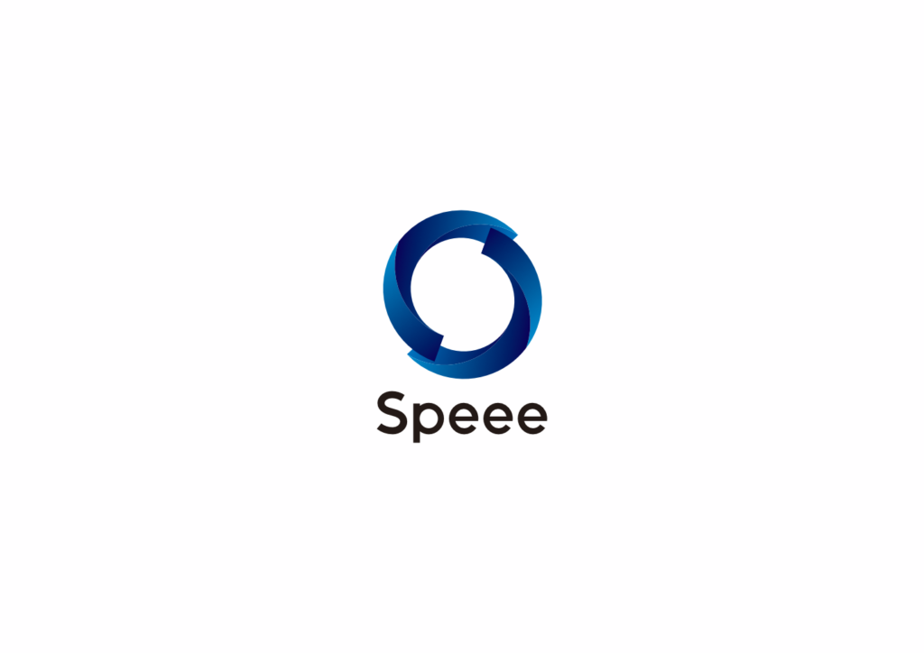 The Speee name below its logo, a blue circle bisected into two slightly disjointed halves.