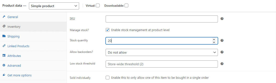 Habilitando o gerenciamento de inventário em nível de produto no WooCommerce