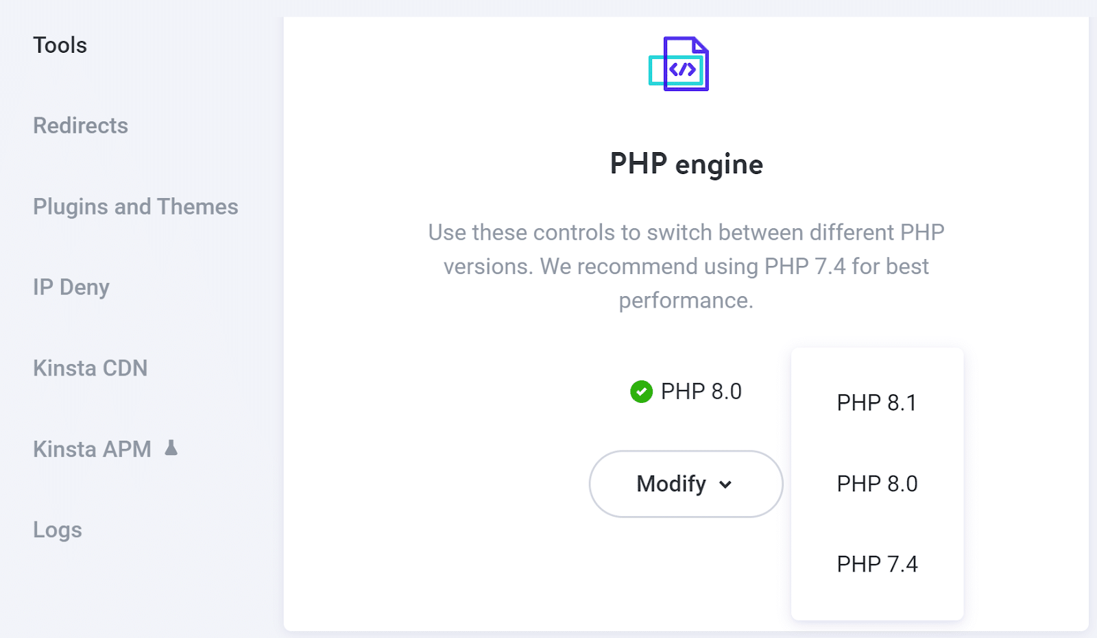 PHP updaten met het MyKinsta platform