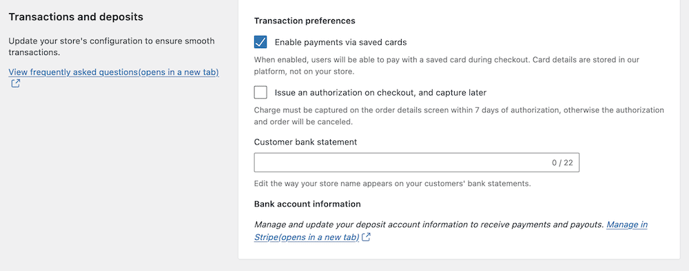 La section Préférences de transaction