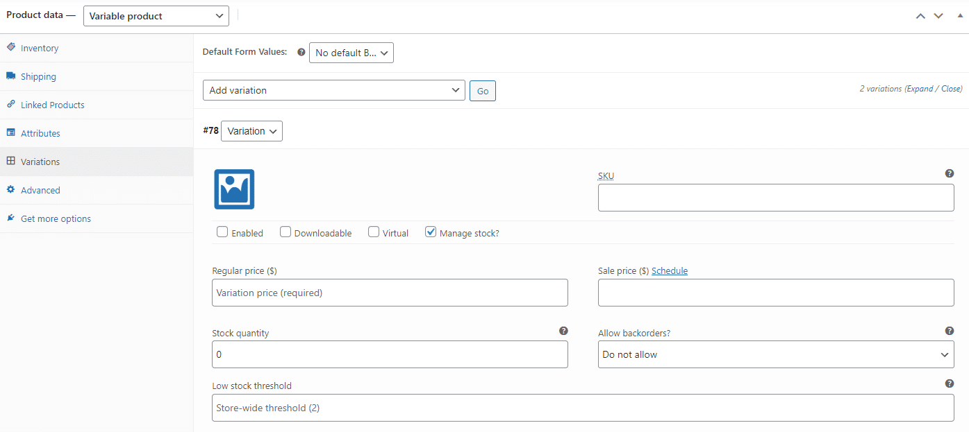 Einstellen der Bestandsvariationen.