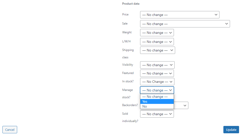 Bulk-Verwaltung von Bestandsmengen.