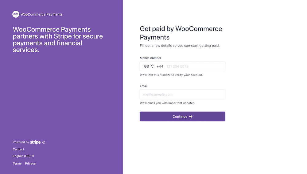 Het WooCommerce Payments en WordPress.com verificatiescherm