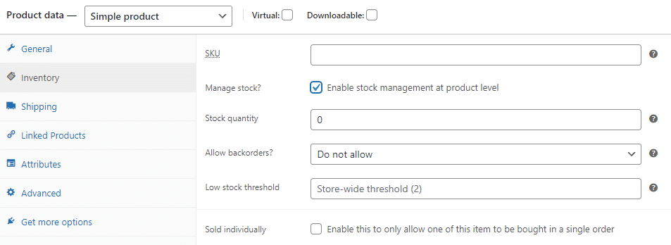 Stock management settings in WooCommerce