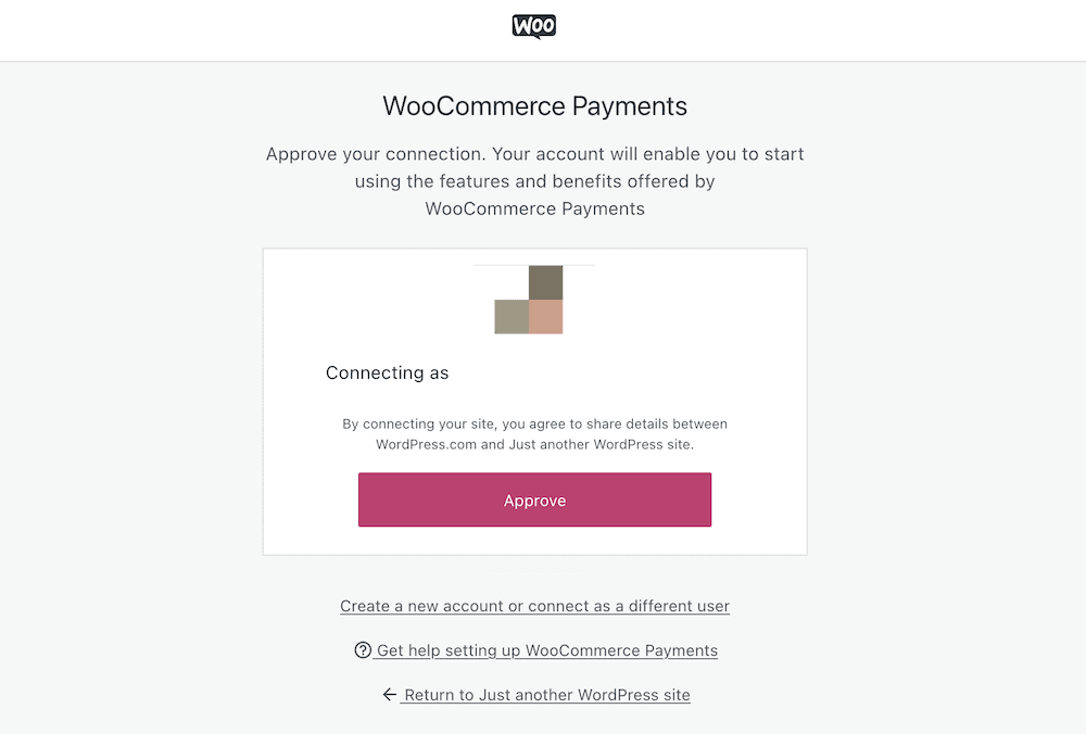 L'écran de connexion de WooCommerce Payments