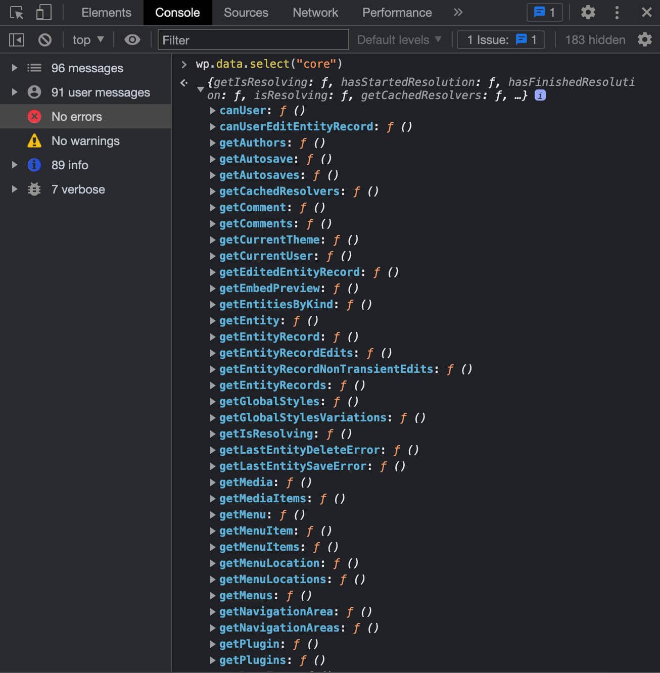 El objeto del almacén de datos del core de WordPress