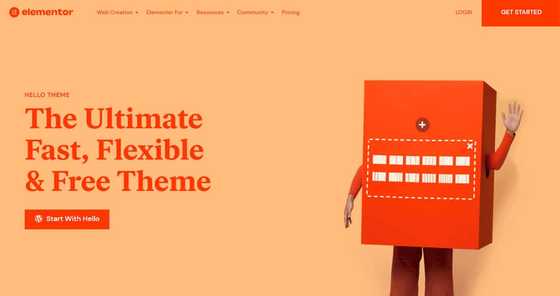 A homepage screenshot of the popular Hello Elementor WordPress theme. 